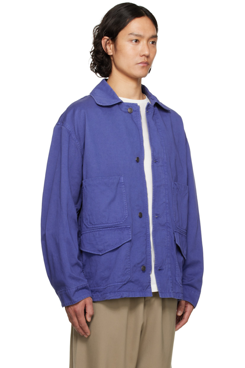 Boxy-fit cotton twill jacket. Subtle fading throughout.

· Detachable throat guard at spread collar
· Two-way zip closure with button placket
· Patch pockets and flap pockets
· Concealed bungee-style drawstring at hem
· Eyelets at underarms
· Dropped shoulders
· Press-stud barrel cuffs
· Concealed kangaroo pocket at back
· Logo-engraved copper-tone hardware

Supplier color: Celtic blue