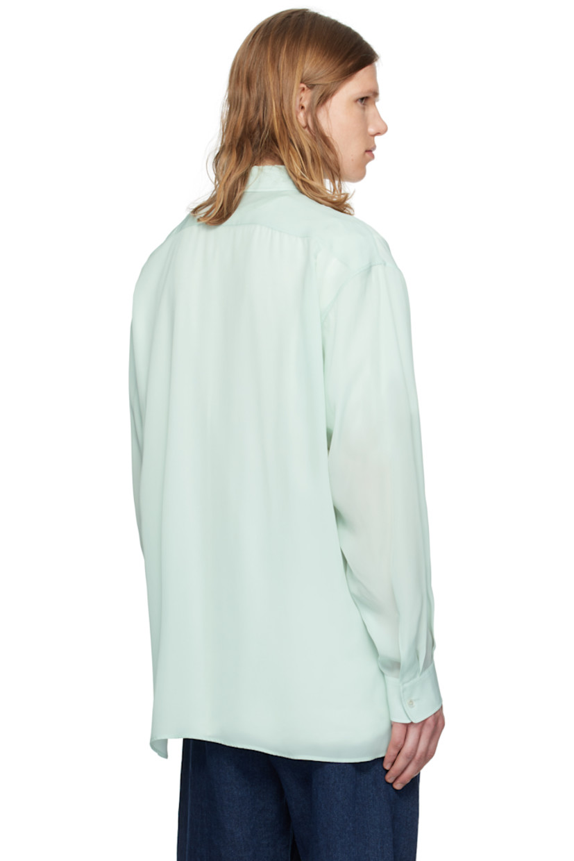 Semi-sheer plain-woven cupro shirt.

· Spread collar
· Button closure
· Patch pocket at chest
· Shirttail hem
· Buttoned barrel cuffs
· Pleats at back yoke
· Mother-of-pearl hardware

Supplier color: Light sage