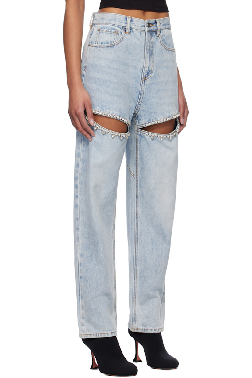 Relaxed-fit straight-leg non-stretch denim jeans. Fading and whiskering throughout.

· Mid-rise
· Belt loops
· Five-pocket styling
· Zip fly
· Crystal-cut detailing and slit at legs
· Logo-engraved antiqued silver-tone hardware
· Contrast stitching in tan

Supplier color: Light blue