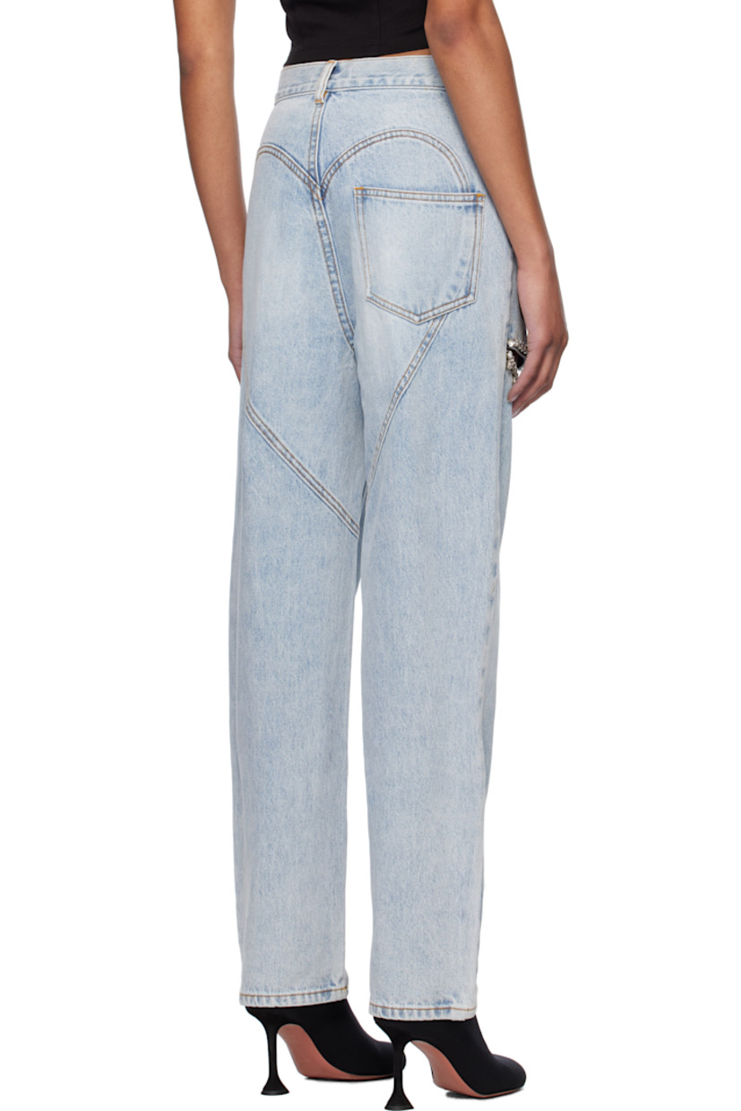 Relaxed-fit straight-leg non-stretch denim jeans. Fading and whiskering throughout.

· Mid-rise
· Belt loops
· Five-pocket styling
· Zip fly
· Crystal-cut detailing and slit at legs
· Logo-engraved antiqued silver-tone hardware
· Contrast stitching in tan

Supplier color: Light blue