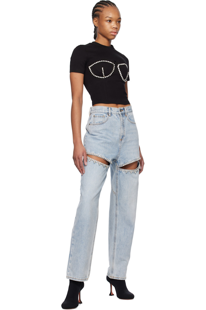 Relaxed-fit straight-leg non-stretch denim jeans. Fading and whiskering throughout.

· Mid-rise
· Belt loops
· Five-pocket styling
· Zip fly
· Crystal-cut detailing and slit at legs
· Logo-engraved antiqued silver-tone hardware
· Contrast stitching in tan

Supplier color: Light blue