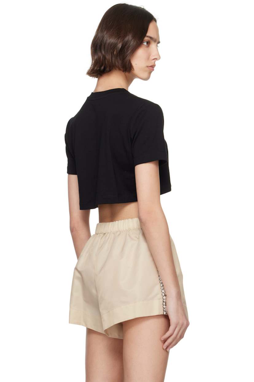 Stretch cotton jersey T-shirt. 

· Crewneck
· Floral appliqué and prong-set crystals at front 
· Cropped hem 

Supplier color: Black