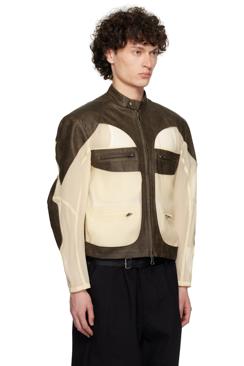 Grained faux-leather and sheer triacetate-blend organza jacket.

· Paneled construction
· Press-stud fastening at band collar
· Two-way zip closure
· Zip pockets
· Zip expansion panel at cuffs
· Rivets at back collar

Supplier color: Brown