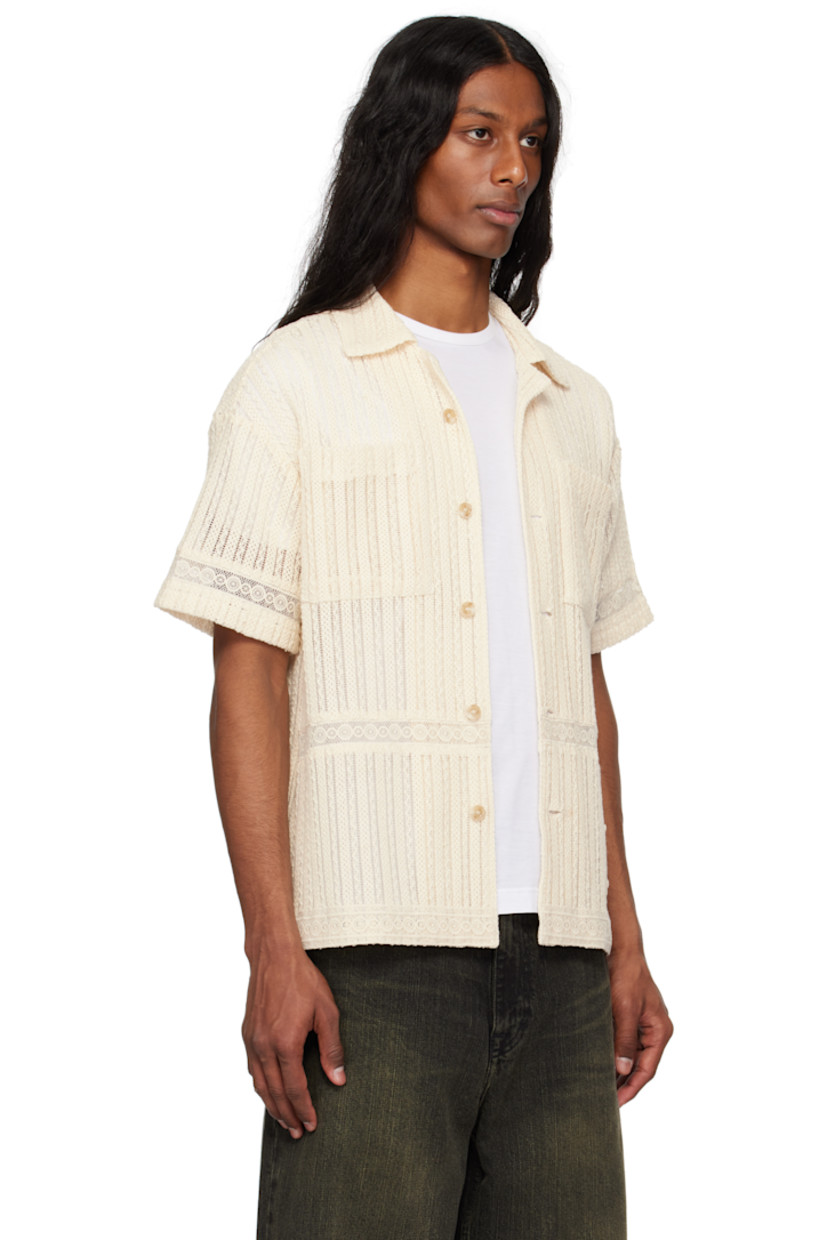 Open-knit polyester- and cotton-blend shirt. Laddering throughout.

· Open spread collar
· Button closure
· Patch pockets at chest
· Vented side seams
· Logo-engraved hardware

Supplier color: Ecru