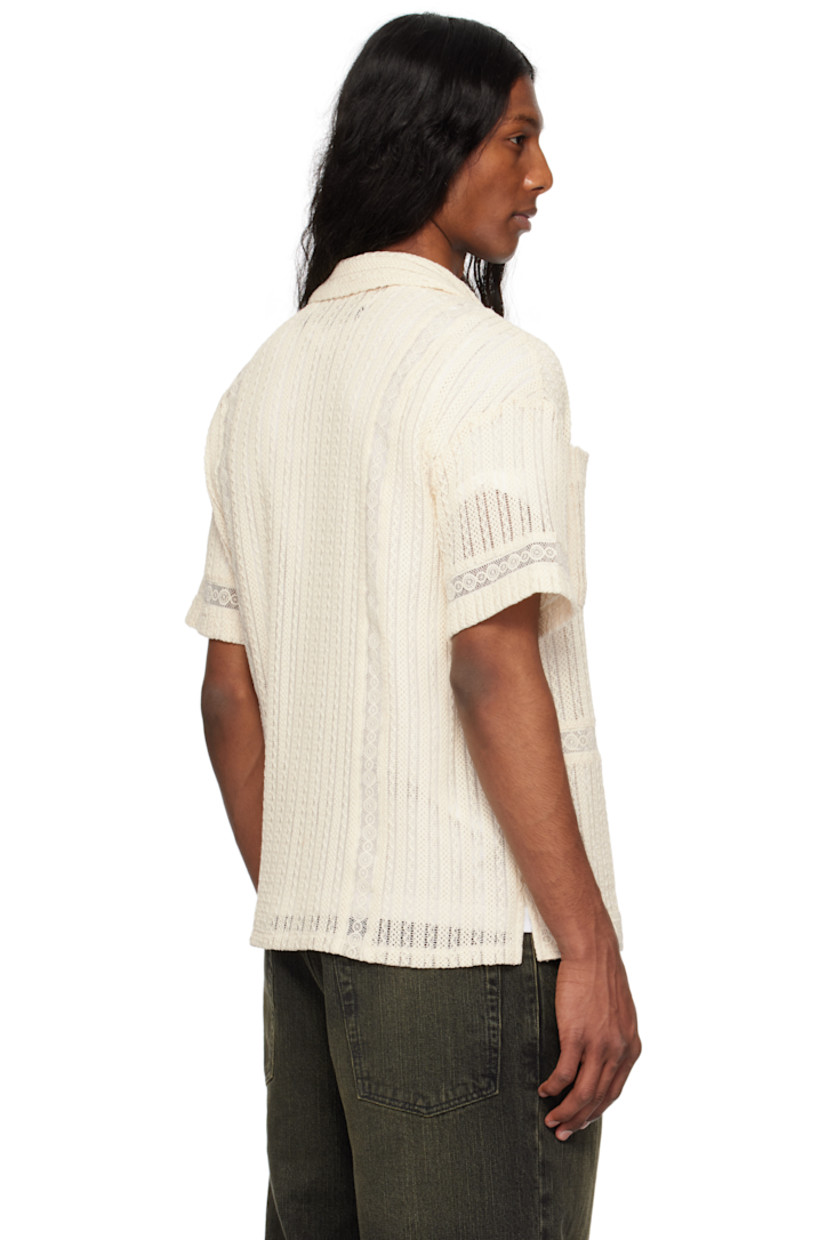 Open-knit polyester- and cotton-blend shirt. Laddering throughout.

· Open spread collar
· Button closure
· Patch pockets at chest
· Vented side seams
· Logo-engraved hardware

Supplier color: Ecru