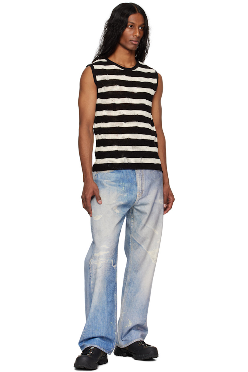 Open-knit acrylic- and cotton-blend tank top. Stripes and distressing throughout.

· Rib-knit crewneck and armscyes
· Pinched side seams
· Webbing strap with rivets at back collar

Supplier color: Black/Ecru