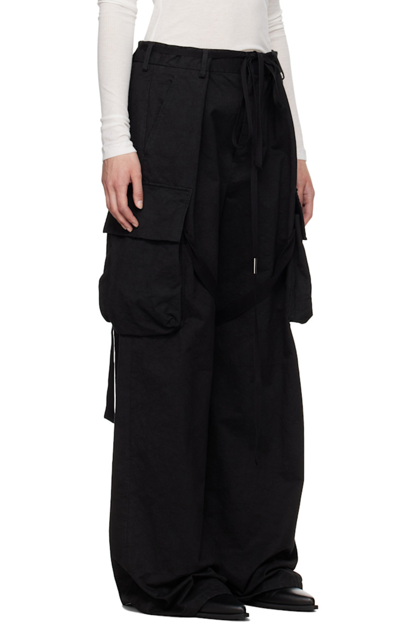 Wide-leg cotton twill cargo pants.

· Belt loops
· Two-pocket styling
· Button fly
· Detachable webbing strap with logo plaque at front
· Cinch strap at legs
· Drawstring at cuffs 
· Cargo pocket at outseams

Supplier color: Black