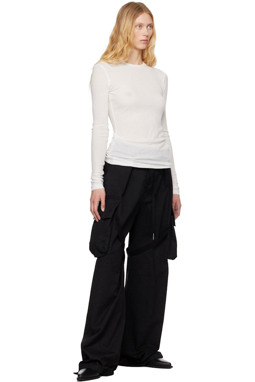 Wide-leg cotton twill cargo pants.

· Belt loops
· Two-pocket styling
· Button fly
· Detachable webbing strap with logo plaque at front
· Cinch strap at legs
· Drawstring at cuffs 
· Cargo pocket at outseams

Supplier color: Black