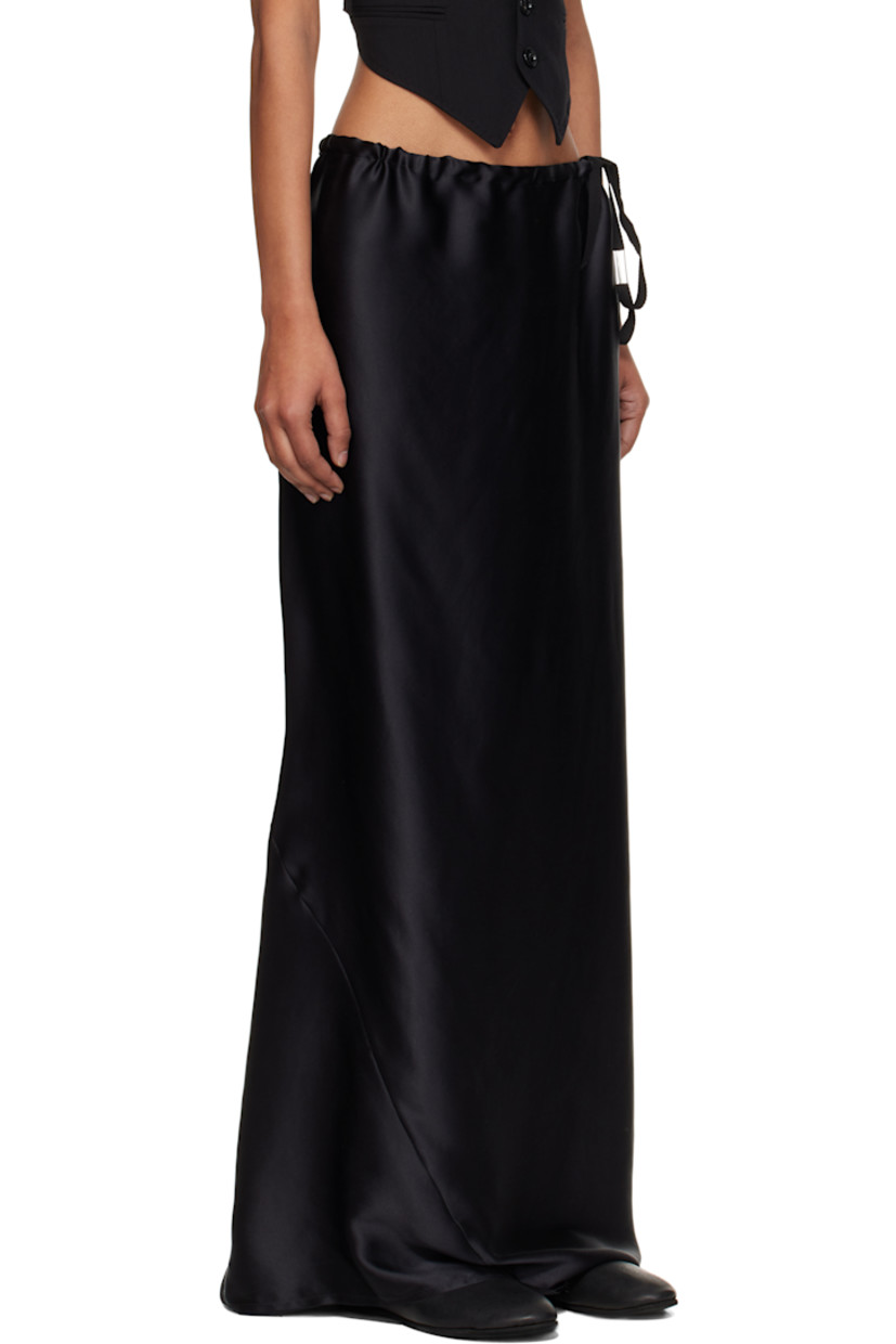Silk satin maxi skirt. 

· Bias-cut 
· Drawstring with logo plaque at waistband
· Raw edge at asymmetrical train hem 
· Concealed zip closure at side
· Unlined

Supplier color: Black