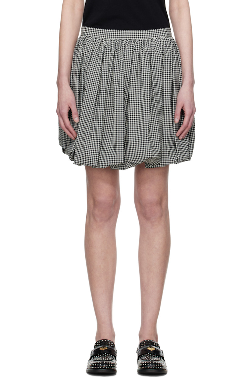 Plain-woven stretch polyester- and virgin wool-blend miniskirt. Gingham pattern throughout. 

· Gathering at waistband
· Bubble hem
· Zip closure at back 
· Full taffeta lining 

Supplier color: Black