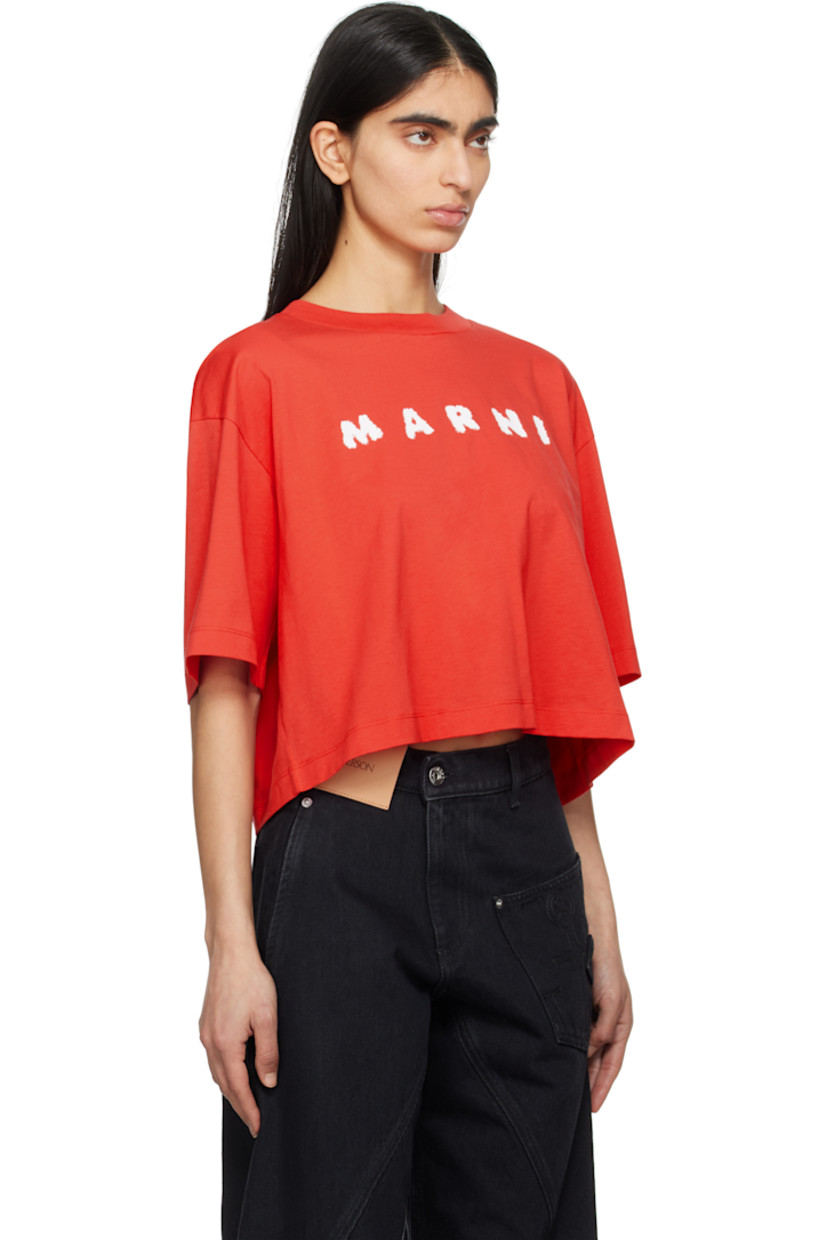 Boxy-fit cotton jersey T-shirt.

· Rib-knit crewneck
· Logo printed at chest
· Cropped hem
· Dropped shoulders

Supplier color: Red