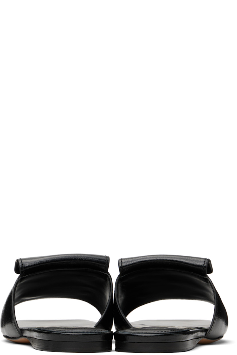 Crinkled patent calfskin flat sandals in black.

· Open square toe
· Logo-engraved hardware at vamp
· Polished calfskin sole with rubber injection

Supplier color: Black
