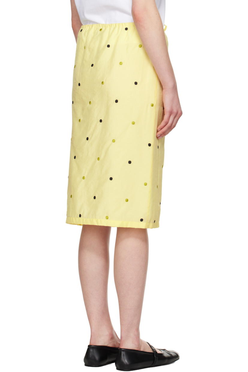 Viscose- and cotton-blend organza midi skirt. Polka-dot pattern embroidered throughout. 

· Drawstring at elasticized waistband
· Embroidered and beaded floral graphic at front
· Full viscose twill lining

Supplier color: Vanilla