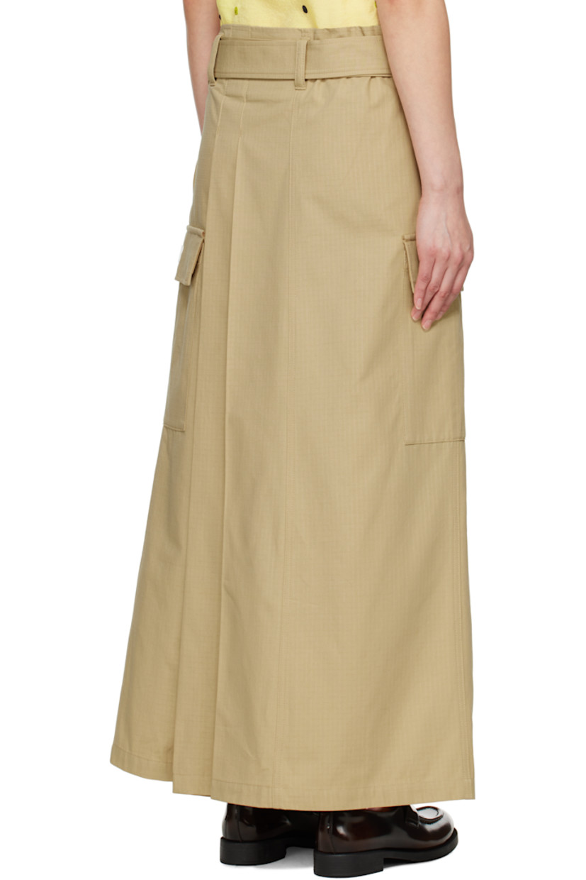 Cotton ripstop maxi skirt. Pleats throughout.

· Belt loops and detachable cinch belt
· Two-pocket styling
· Vent at front
· Cargo pocket at side seams
· Embroidered logo patch at cargo pocket
· Unlined

Supplier color: Beige