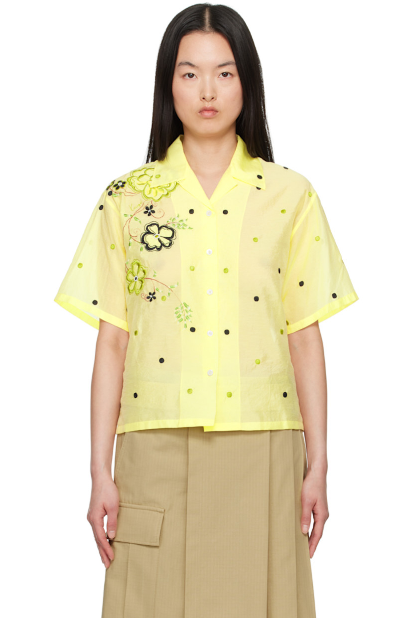 Semi-sheer viscose- and cotton-blend organza shirt. Polka-dot pattern embroidered throughout.

· Boxy-fit
· Open spread collar
· Button closure
· Embroidered and beaded floral graphic at front and back
· Logo-engraved hardware

Supplier color: Vanilla