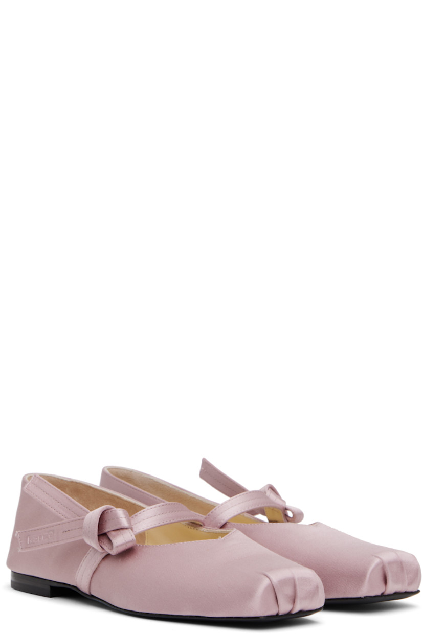 Silk satin ballerina flats in pink.

· Gathering at square toe
· Knotted bow at partially elasticized strap
· Buffed leather lining
· Rubber injection at heel
· Polished leather sole

Supplier color: Faded pink