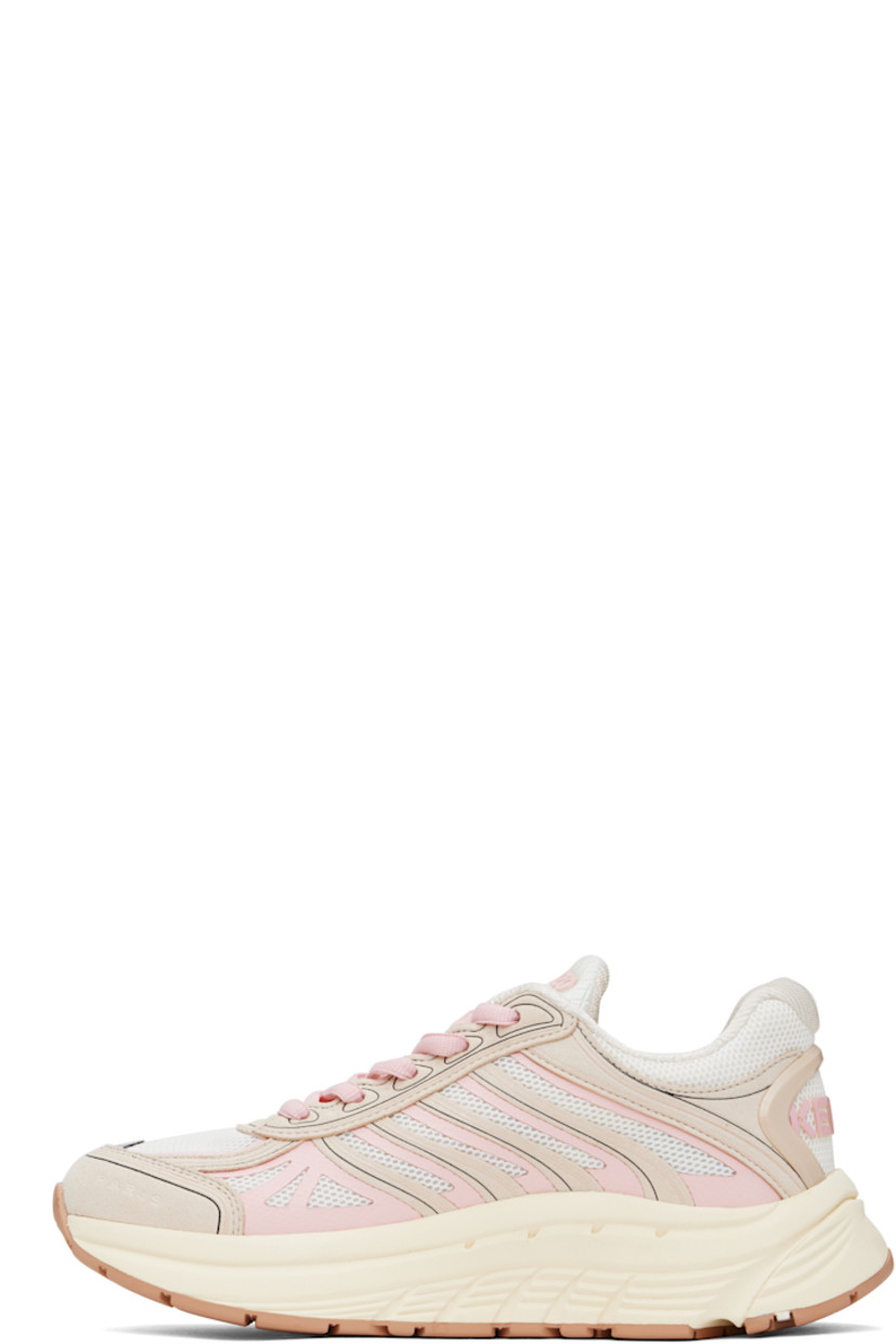 Low-top mesh sneakers in off-white and pink.

· Faux-suede and bonded trim throughout
· Perforated detailing and embossed logo at toe
· Lace-up closure
· Rubberized logo at padded tongue
· Padded collar
· Bonded logo at outer side
· Rubberized logo trim at heel counter
· Jersey lining
· Textured foam rubber midsole
· Treaded rubber sole

Supplier color: Blush