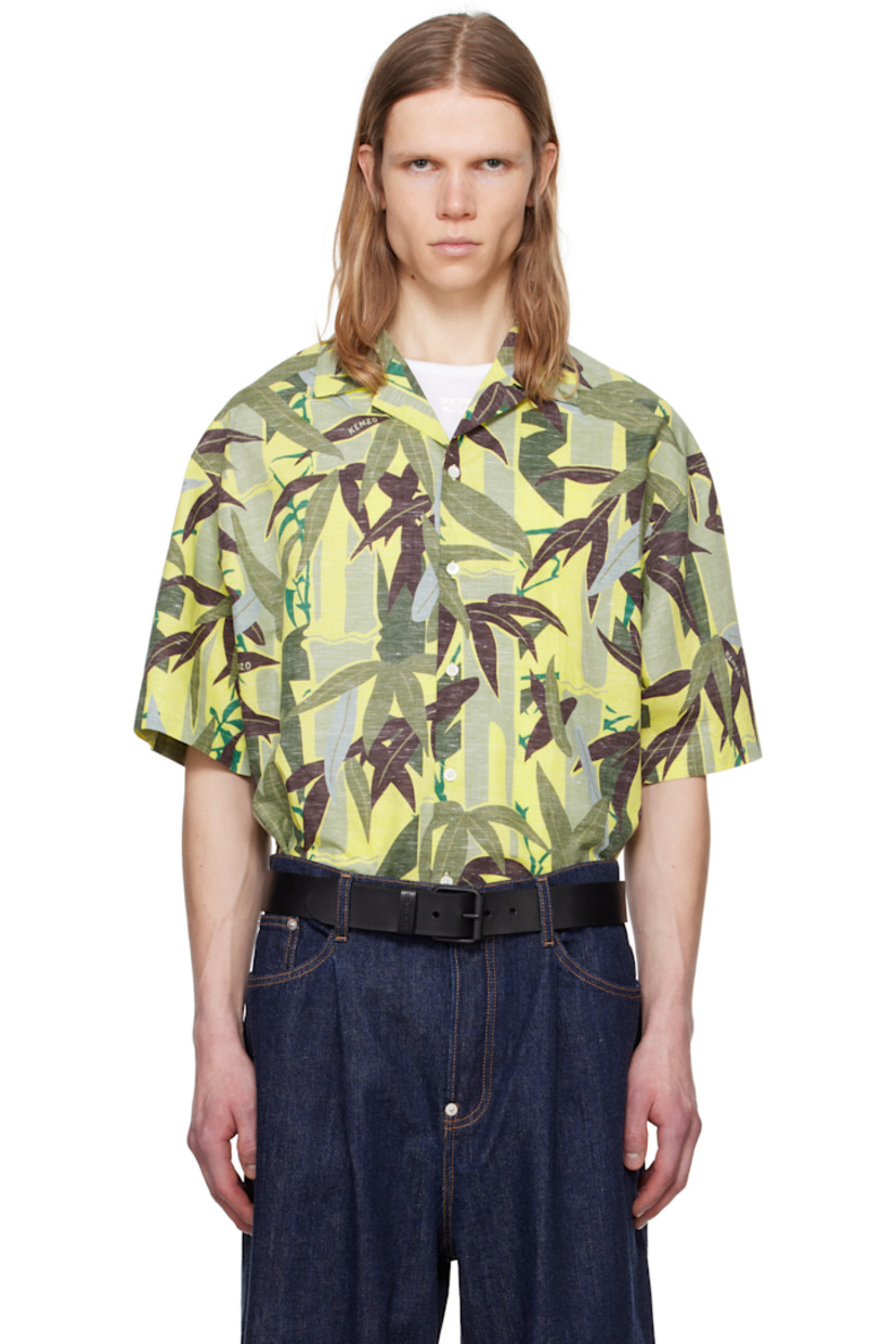 Plain-woven cotton- and linen-blend shirt. Graphic pattern printed throughout. 

· Spread collar
· Button closure 
· Vented side seams
· Dropped shoulders
· Inverted box pleat at back

Supplier color: Absinthe