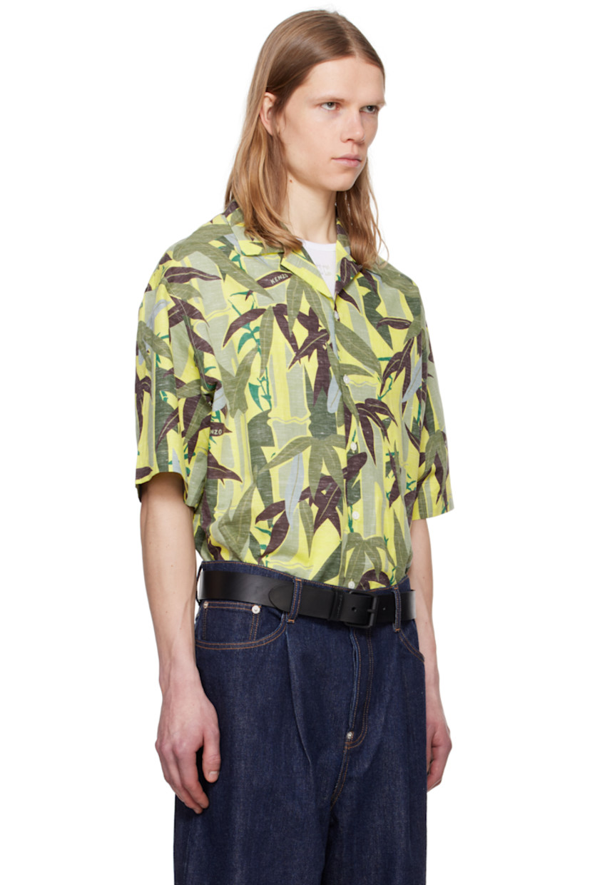 Plain-woven cotton- and linen-blend shirt. Graphic pattern printed throughout. 

· Spread collar
· Button closure 
· Vented side seams
· Dropped shoulders
· Inverted box pleat at back

Supplier color: Absinthe
