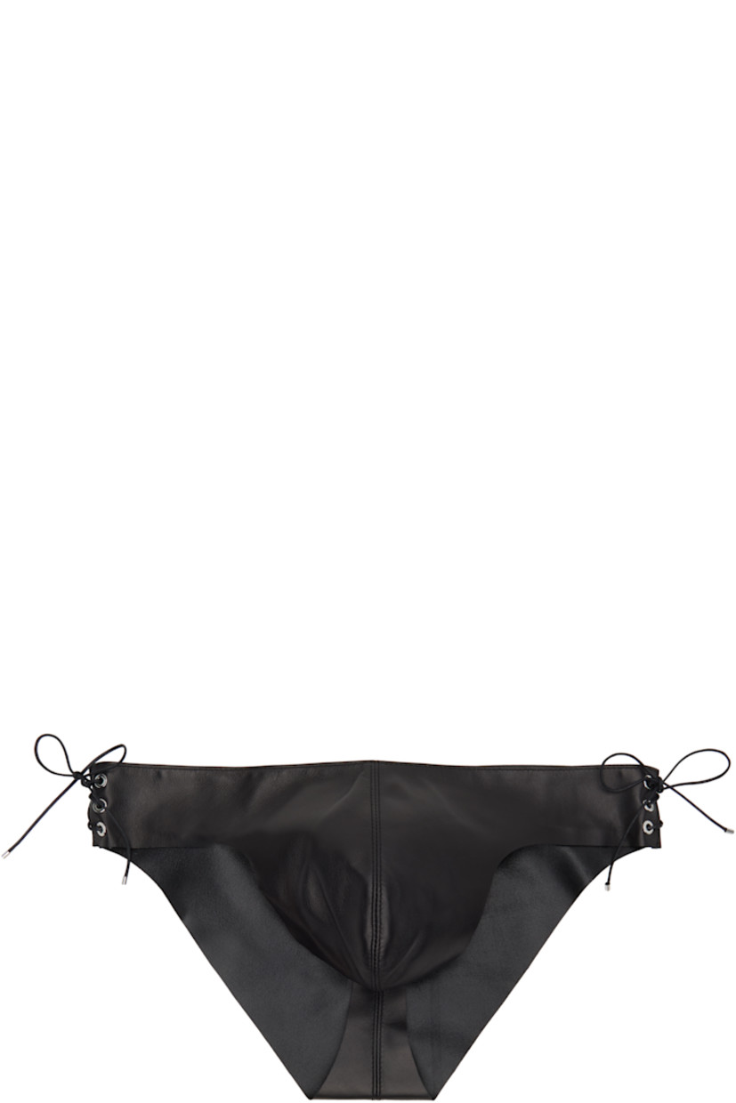 Grained leather briefs. 

· Raw edge at cuffs
· Lace-up closure at sides
· Unlined

Supplier color: Black