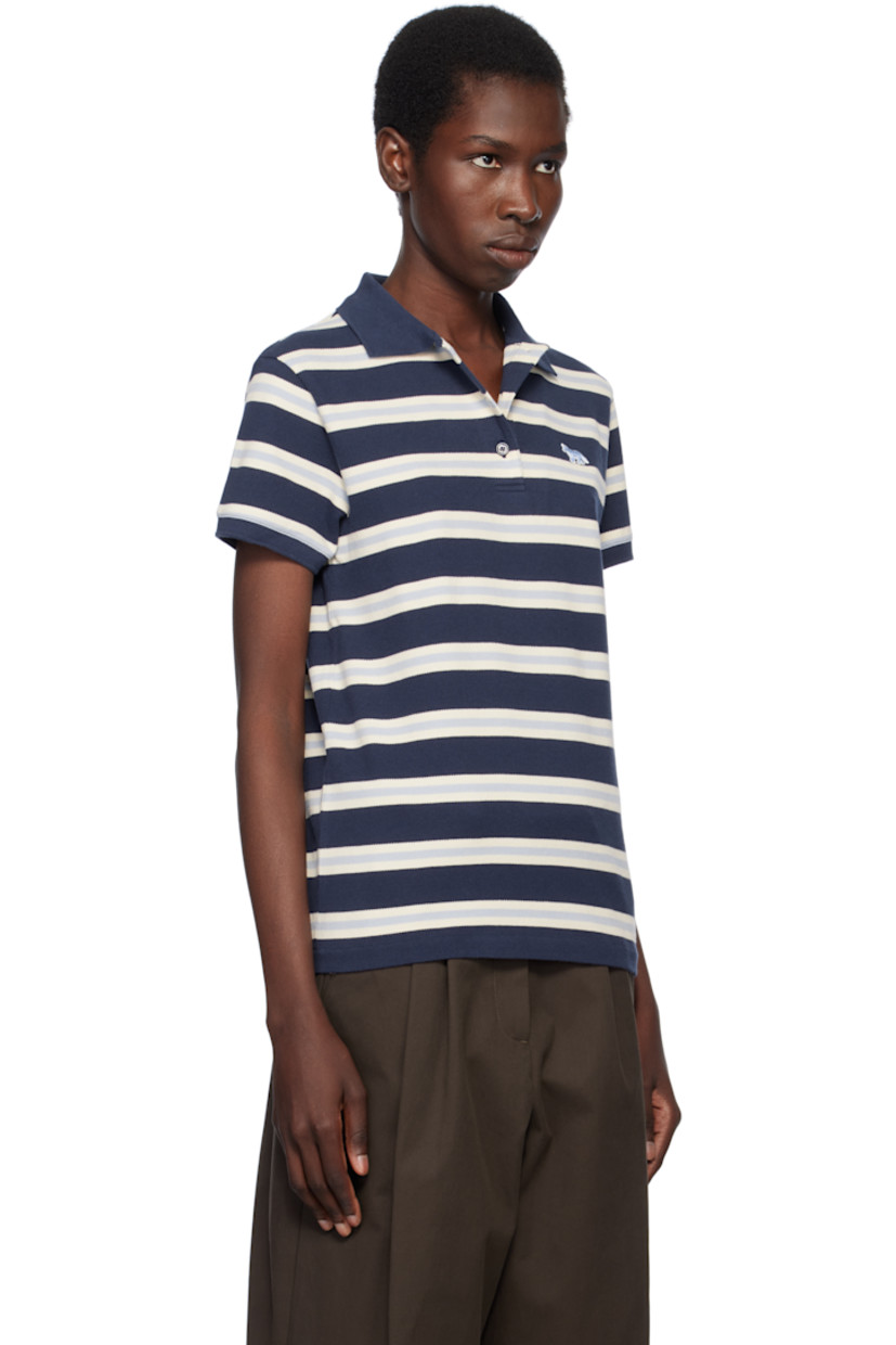 Cotton piqué polo. Jacquard stripes throughout.

· Rib-knit spread collar and cuffs
· Three-button placket
· Embroidered logo patch at chest
· Logo-engraved black hardware

Supplier color: Ink blue/Hortensia/Marble