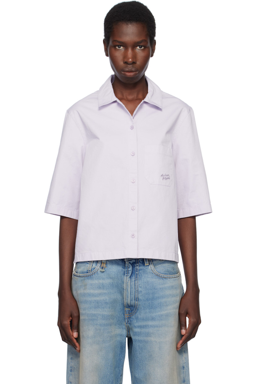Boxy-fit cotton twill shirt. 

· Spread collar
· Button closure
· Logo embroidered at patch pocket
· Cropped hem
· Vented side seams
· Logo-engraved purple hardware

Supplier color: Soft mauve