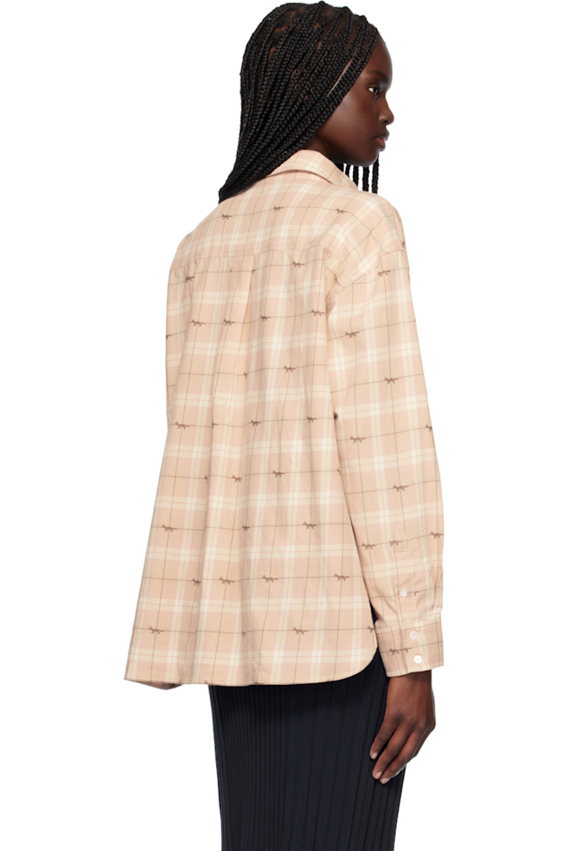 Cotton flannel overshirt. Check pattern and jacquard logo pattern throughout. 

· Spread collar
· Button closure
· Shirttail hem
· Dropped shoulders
· Buttoned barrel cuffs
· Box pleat at back yoke

Supplier color: Milk/pink check
