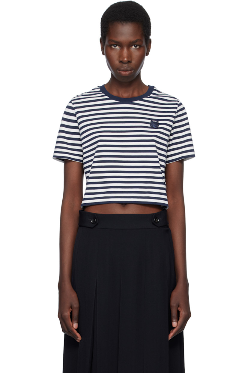 Cotton jersey T-shirt. Stripes throughout.

· Rib-knit crewneck
· Embroidered logo patch at chest
· Cropped hem

Supplier color: Ink blue/Milk