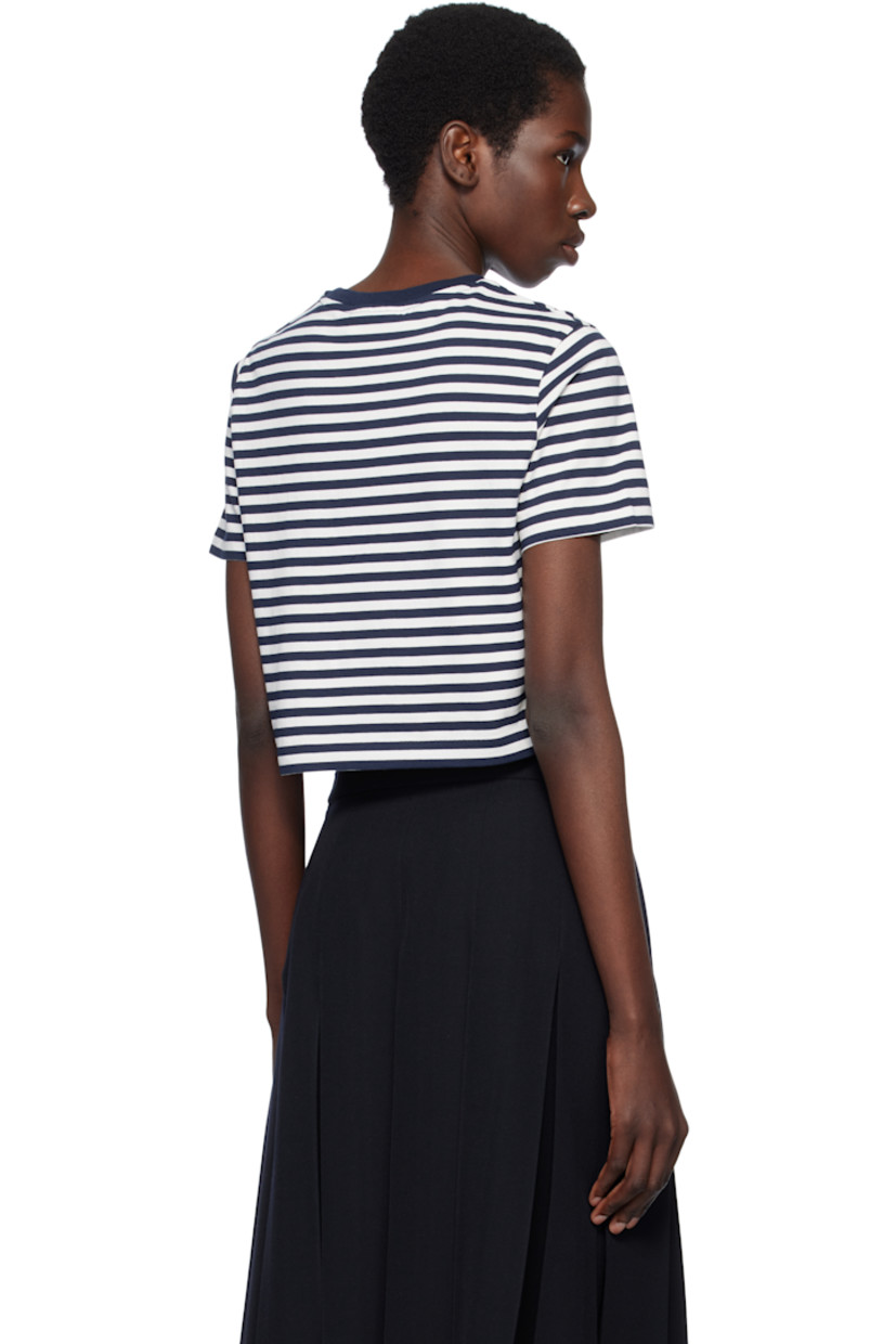 Cotton jersey T-shirt. Stripes throughout.

· Rib-knit crewneck
· Embroidered logo patch at chest
· Cropped hem

Supplier color: Ink blue/Milk