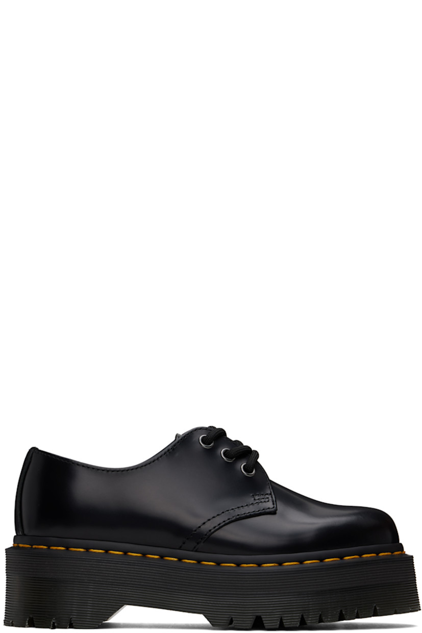 Polished leather derbys in black.

· Lace-up closure
· Yellow topstitching at heat-sealed Goodyear welt
· Platform rubber midsole and heel
· Treaded Air Cushion rubber sole
· Platform: H1.5"
· Heel: H2"

Supplier color: Black