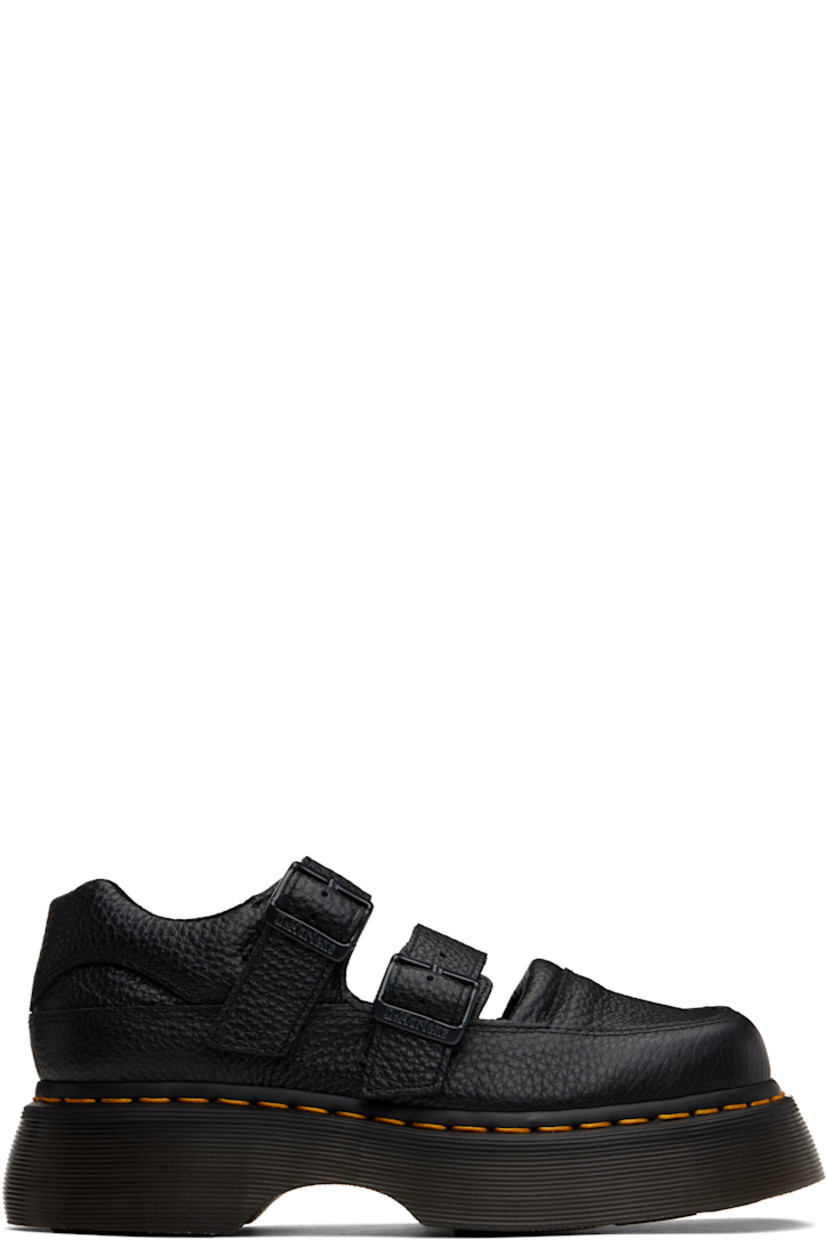 Pebble-grained nappa leather Mary Jane-style loafers in black.

· Pin-buckle straps at vamp
· Padded collar
· Suede lining
· Yellow topstitching at heat-sealed Goodyear welt
· Treaded Air Cushion rubber platform sole
· Platform: H1.5"

Supplier color: Black milled nappa