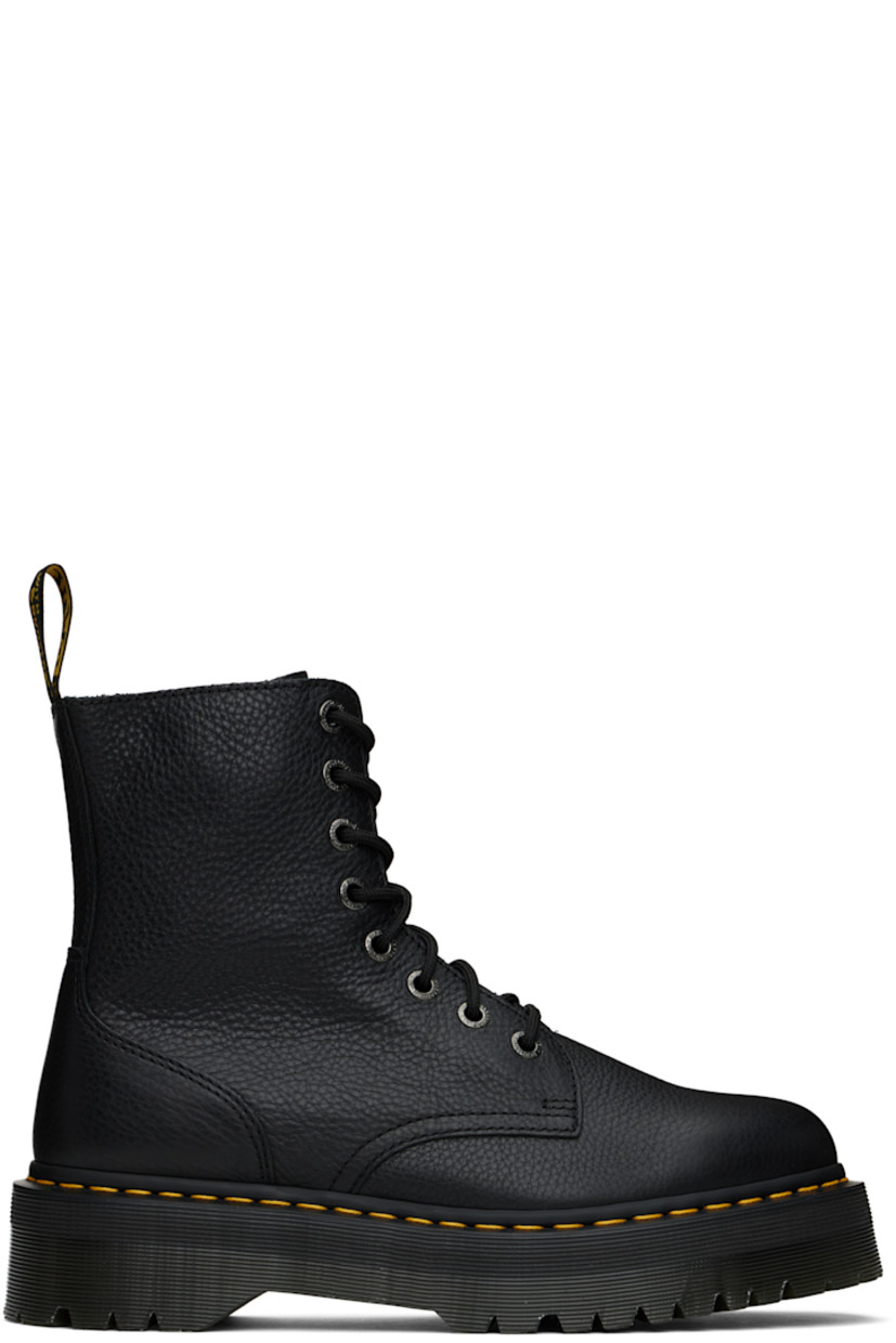 Ankle-high grained leather boots in black.

· Lace-up closure
· Zip closure at inner side
· Pull-loop at heel collar
· Suede lining
· Yellow topstitching at heat-sealed Goodyear welt
· Treaded Air Cushion rubber platform sole
· Logo-engraved silver-tone hardware
· Platform: H2"

Supplier color: Black Pisa
