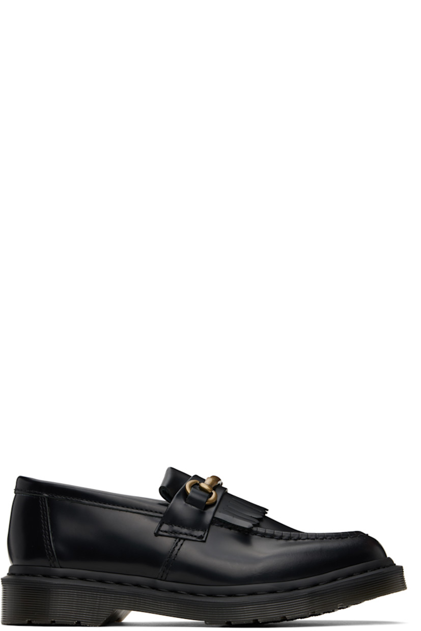 Buffed leather loafers in black.

· Moc toe
· Horsebit hardware and fringed trim at vamp
· Suede and canvas lining
· Heat-sealed Goodyear welt
· Treaded Air Cushion sole

Supplier color: Black polished smooth