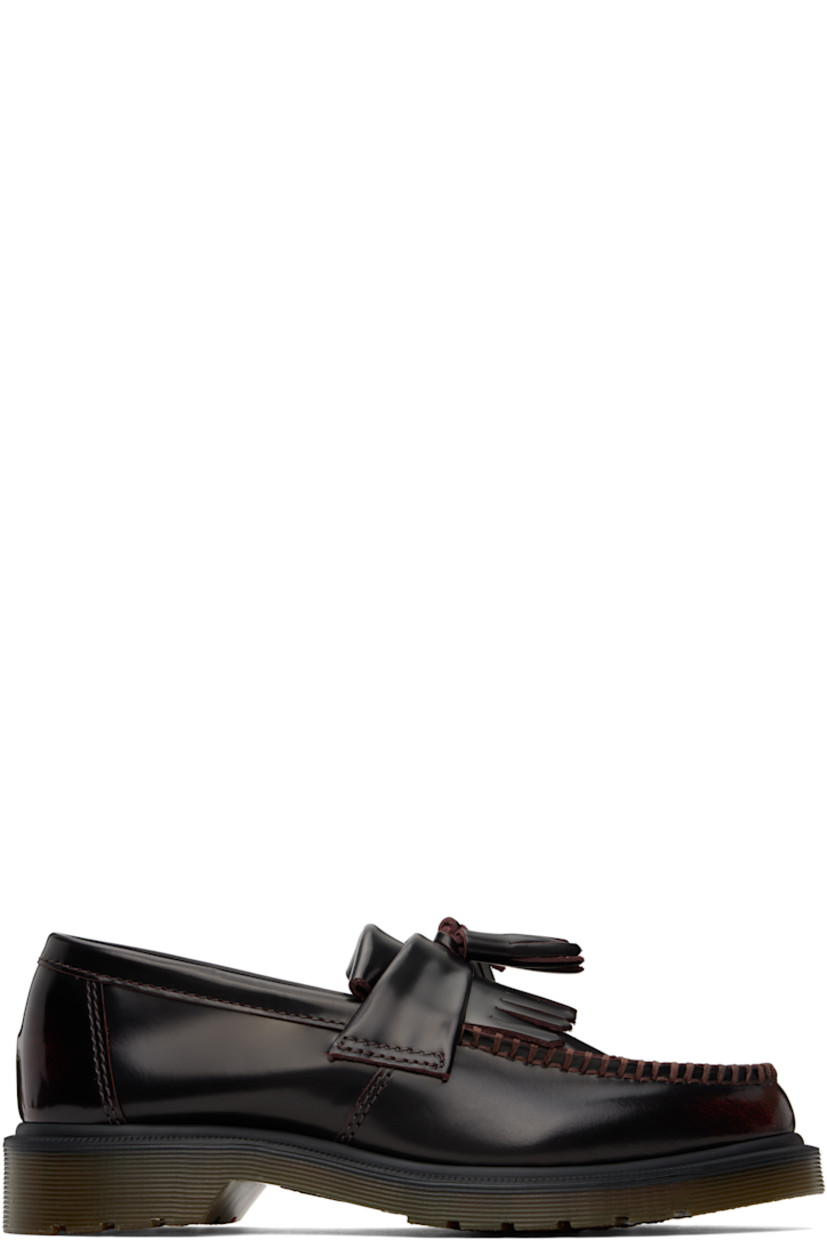 Buffed leather loafers in burgundy.

· Moc toe
· Tassels and fringed trim at vamp
· Suede and canvas lining
· Heat-sealed Goodyear welt
· Treaded Air Cushion rubber sole
· Heel: H1.25"

Supplier color: Cherry red arcadia