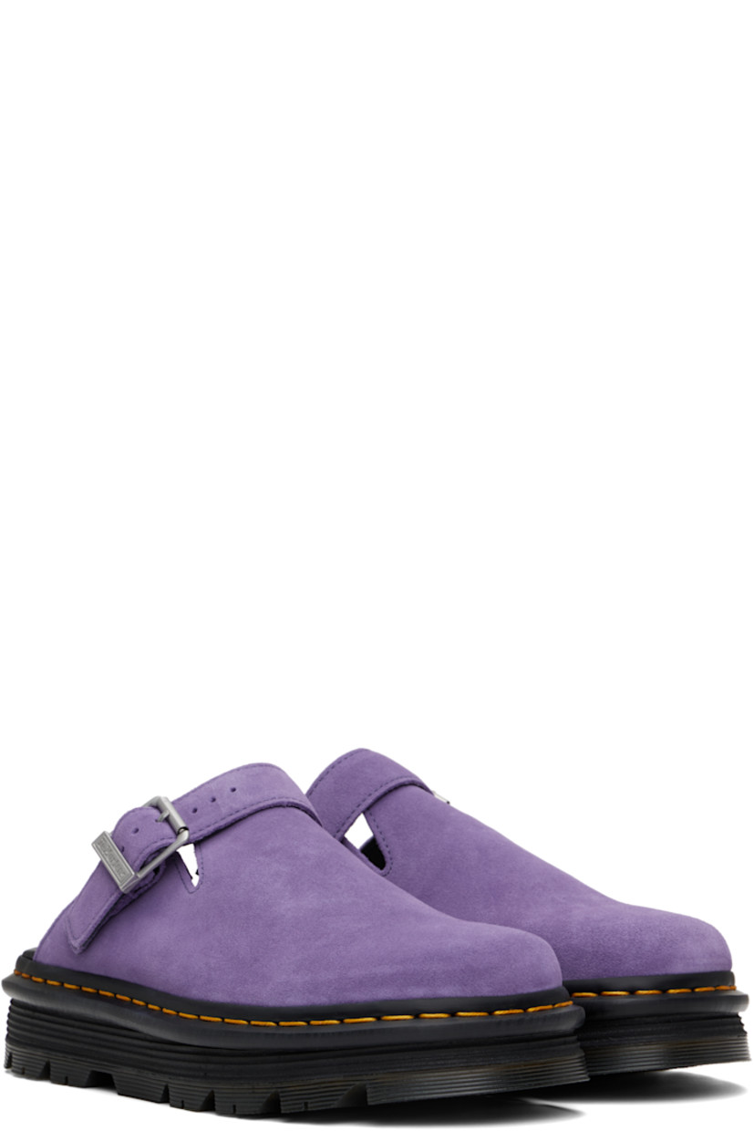 Suede slip-on loafers in purple.

· Convertible pin-buckle slingback strap
· Logo printed at padded footbed
· Buffed faux-leather lining
· Yellow topstitching at heat-sealed Goodyear welt
· Textured rubber platform midsole
· Treaded rubber sole
· Logo-engraved antiqued silver-tone hardware
· Platform: H1.75"

Supplier color: Twilight purple E.H. suede