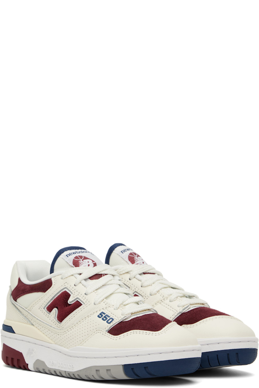 Low-top grained leather and suede sneakers in off-white and burgundy.

· Perforated detailing throughout
· Lace-up closure
· Logo patch at padded tongue 
· Padded collar
· Terrycloth logo appliqué at sides
· Logo printed at heel counter
· Mesh lining
· Logo embossed at rubber midsole
· Treaded rubber sole

Supplier color: Sea salt/Mercury red