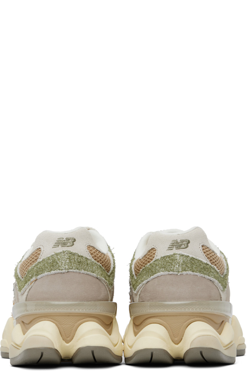 Low-top pigskin suede, buffed pigskin, and mesh sneakers in khaki and gray.

· Logo embroidered at vamp and heel tab
· Lace-up closure
· Rubberized logo patch at padded tongue
· Padded collar
· Logo appliqué at sides
· Jersey lining
· CR stability device at heel
· ABZORB SBS foam rubber midsole
· Treaded rubber sole

Supplier color: Olivine/Great plains/Arid stone