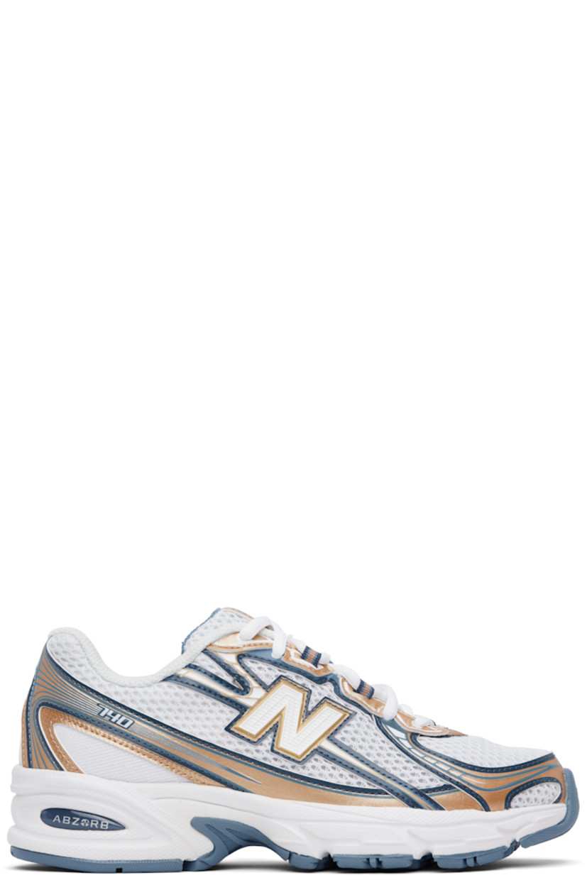 Low-top mesh and grained faux-leather sneakers in white and tan.

· Reflective trim throughout
· Logo printed at vamp and heel tab
· Lace-up closure
· Logo patch at padded tongue
· Padded collar
· Logo appliqué at sides
· Mesh lining
· ABZORB foam rubber midsole
· Treaded rubber sole

Supplier color: Heron blue/Vintage indigo/Gold metallic