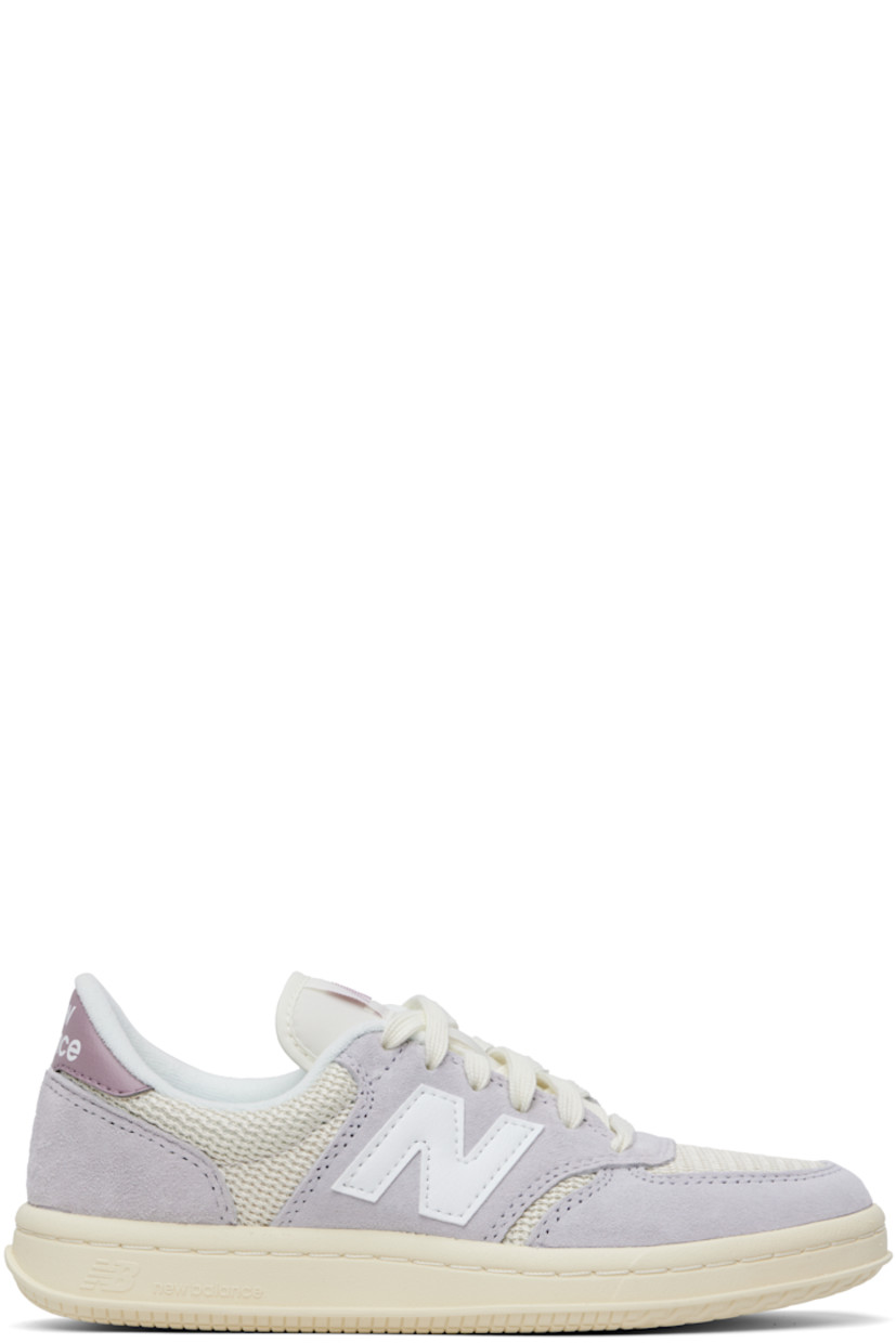 Low-top pigskin suede, nubuck, and mesh sneakers in off-white and purple.

· Lace-up closure
· Logo patch at padded tongue
· Padded collar
· Logo appliqué at sides
· Logo bonded at heel tab
· Jersey lining
· Logo embossed at textured rubber midsole
· Treaded rubber sole

Supplier color: Pearl grey/Linen/Ice wine