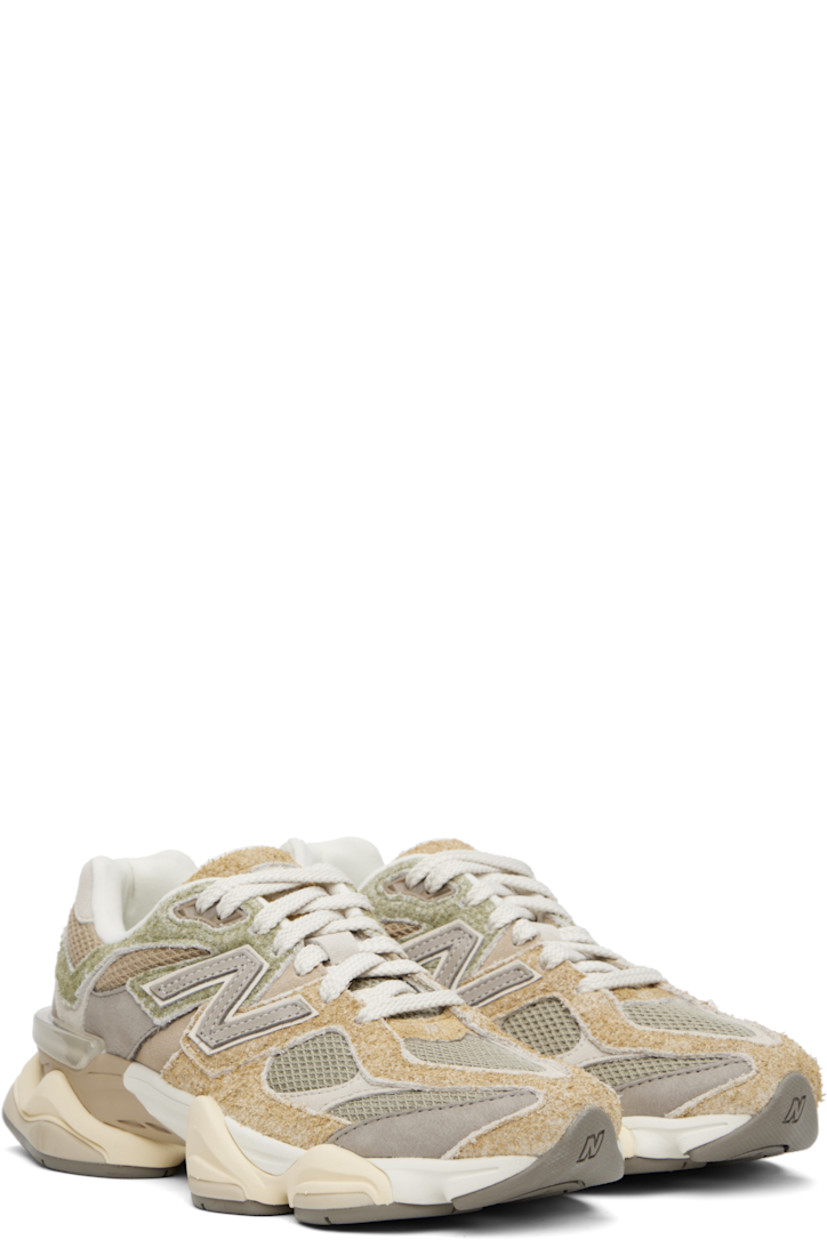 Low-top pigskin suede, buffed pigskin, and mesh sneakers in green and beige. Logo embroidered at vamp, inner side, and heel tab.

· Lace-up closure
· Rubberized logo patch at padded tongue
· Padded collar
· Logo appliqué at outer side
· Rubber CR trim at heel counter
· Fleece lining
· ABZORB and SBS dual-density foam rubber midsole
· Treaded rubber sole

Supplier color: Olivine/Great plains/Arid stone