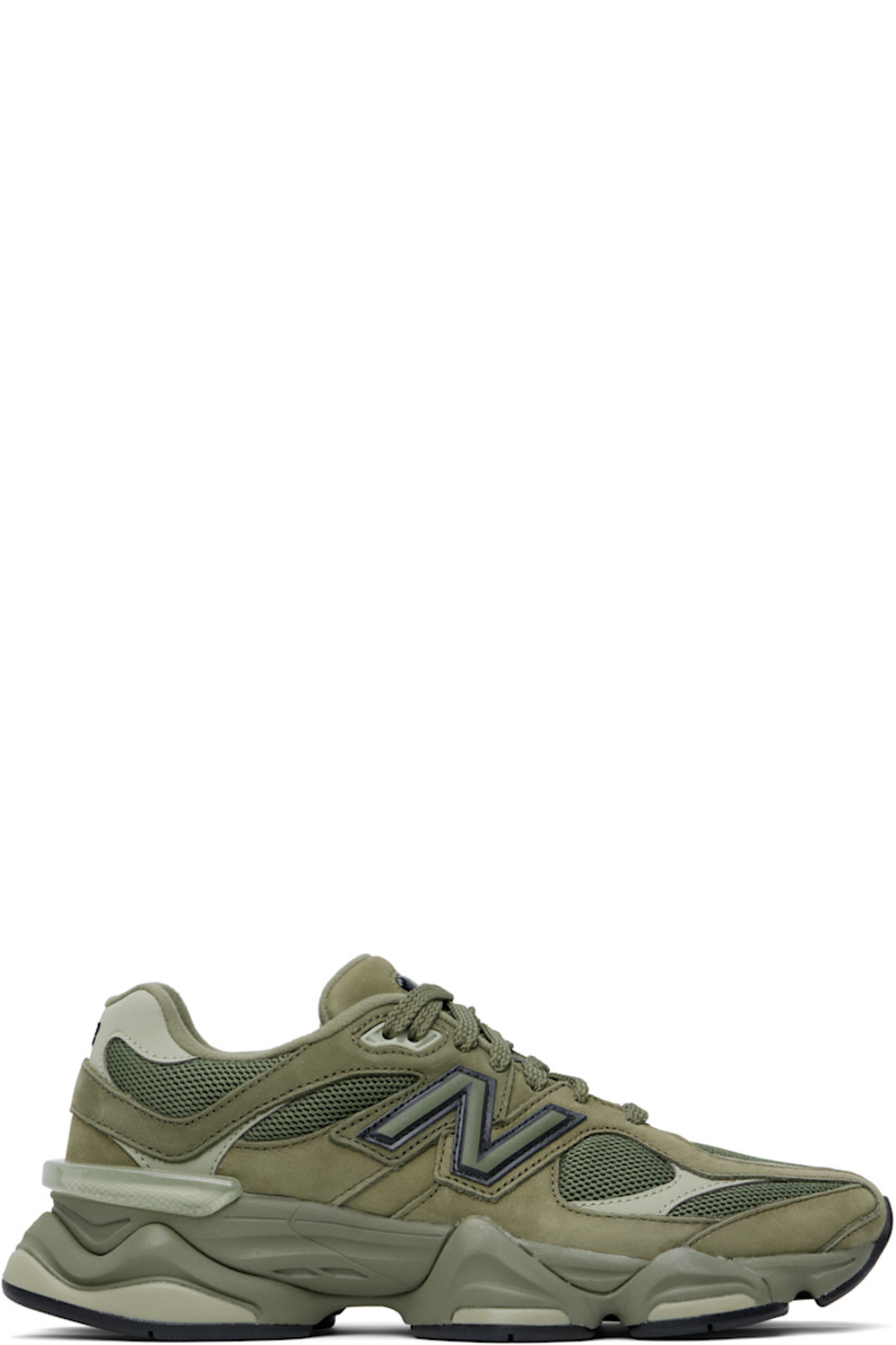 Low-top mesh and pigskin suede sneakers in khaki.

· Logo embroidered at vamp and heel tab
· Lace-up closure
· Inset logo patch at padded tongue
· Padded collar
· Logo appliqué at sides
· Jersey lining
· CR stability device at heel
· ABZORB SBS foam rubber midsole
· Treaded rubber sole

Supplier color: Dark olivine/Olivine/Black