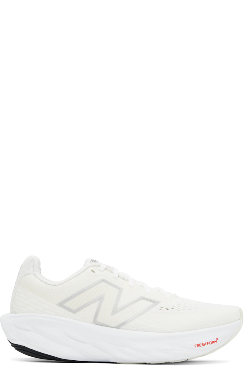 Low-top mesh sneakers in off-white.

· Perforations throughout
· Lace-up closure
· Logo bonded at padded tongue
· Padded collar
· Logo appliqué at sides
· Jersey lining
· Text at heel
· Fresh Foam X rubber midsole
· Treaded rubber sole

Supplier color: White/Silver metallic/Sea salt