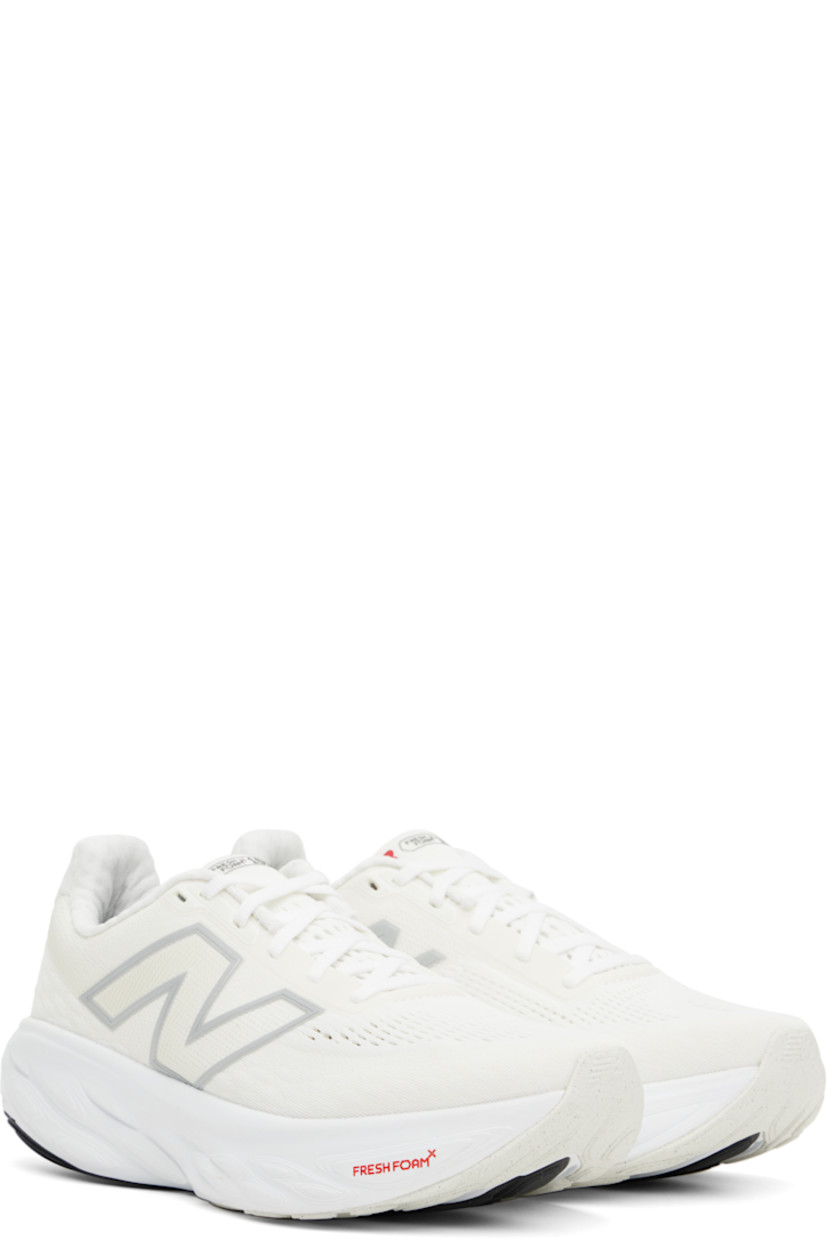 Low-top mesh sneakers in off-white.

· Perforations throughout
· Lace-up closure
· Logo bonded at padded tongue
· Padded collar
· Logo appliqué at sides
· Jersey lining
· Text at heel
· Fresh Foam X rubber midsole
· Treaded rubber sole

Supplier color: White/Silver metallic/Sea salt