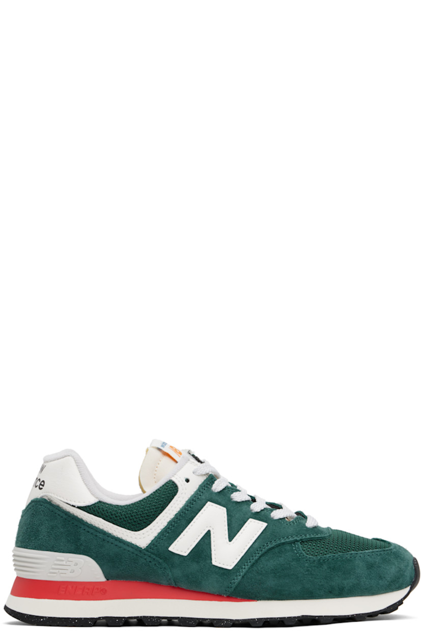 Low-top mesh, suede, and grained leather sneakers in green.

· Lace-up closure
· Logo patch at padded tongue
· Padded collar
· Logo appliqué at sides
· Logo printed at heel tab
· Logo-embossed rubberized trim at heel counter
· Terrycloth lining
· ENCAP® foam rubber midsole
· Treaded rubber sole

Supplier color: New spruce/Sea salt