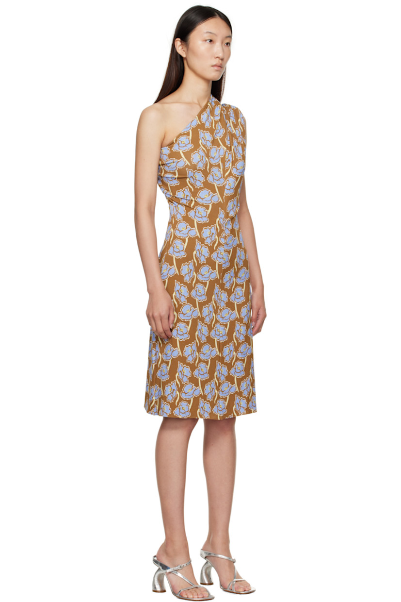 Stretch viscose crêpe jersey midi dress.

· Gathering and floral pattern throughout
· Single-shoulder construction
· Cutout at shoulder extends to back
· Concealed zip closure at low back
· Viscose crêpe jersey lining

Supplier color: Print