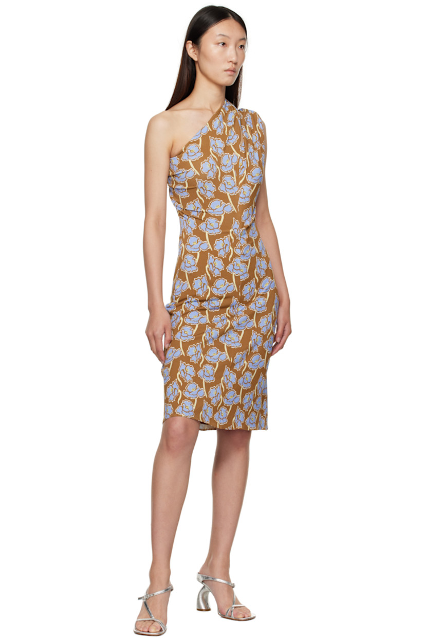 Stretch viscose crêpe jersey midi dress.

· Gathering and floral pattern throughout
· Single-shoulder construction
· Cutout at shoulder extends to back
· Concealed zip closure at low back
· Viscose crêpe jersey lining

Supplier color: Print
