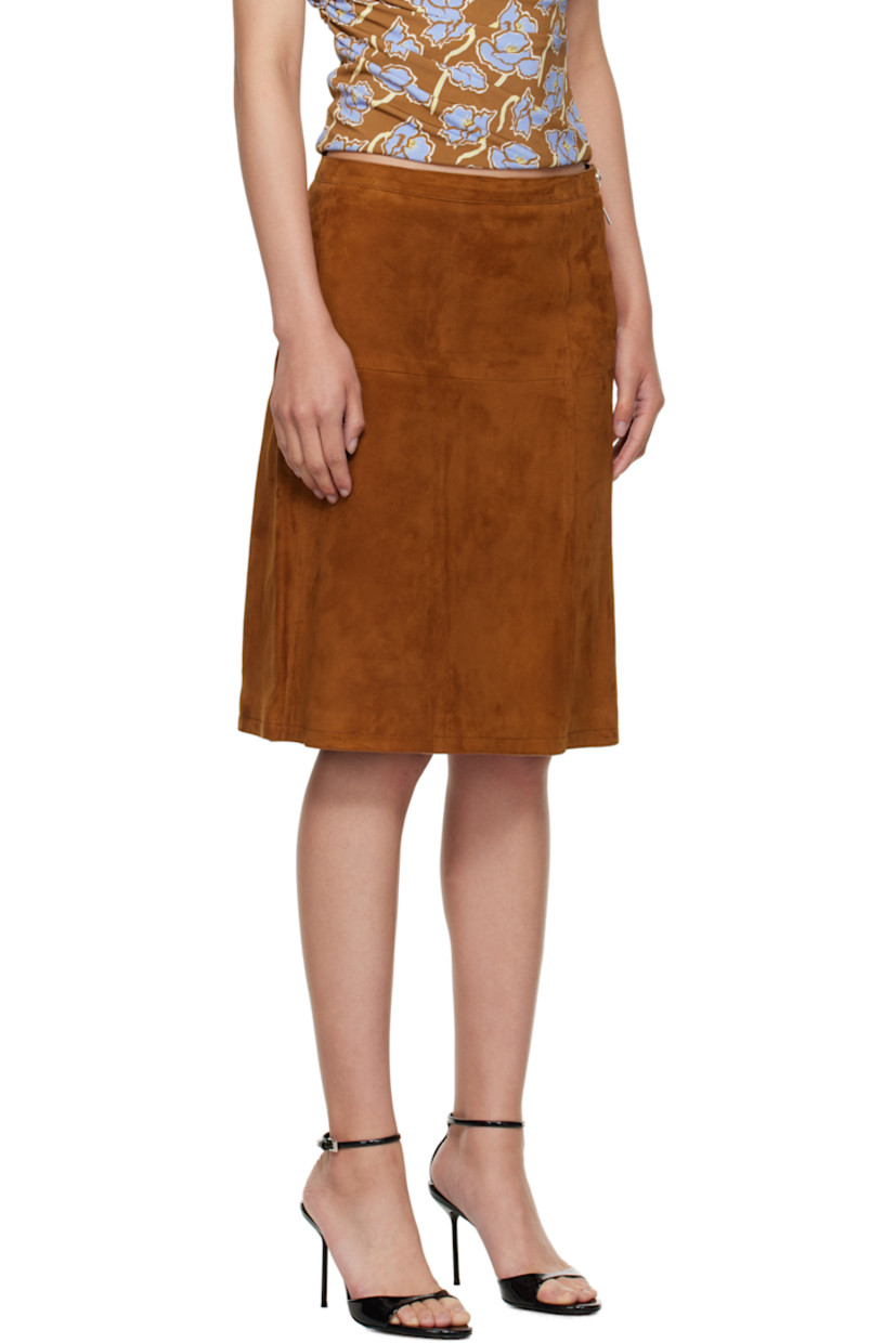 Calfskin suede midi skirt.

· Paneled construction
· Zip closure with press-stud tab
· Patterned cupro twill lining
· Logo-engraved silver-tone hardware

Supplier color: Tobacco
