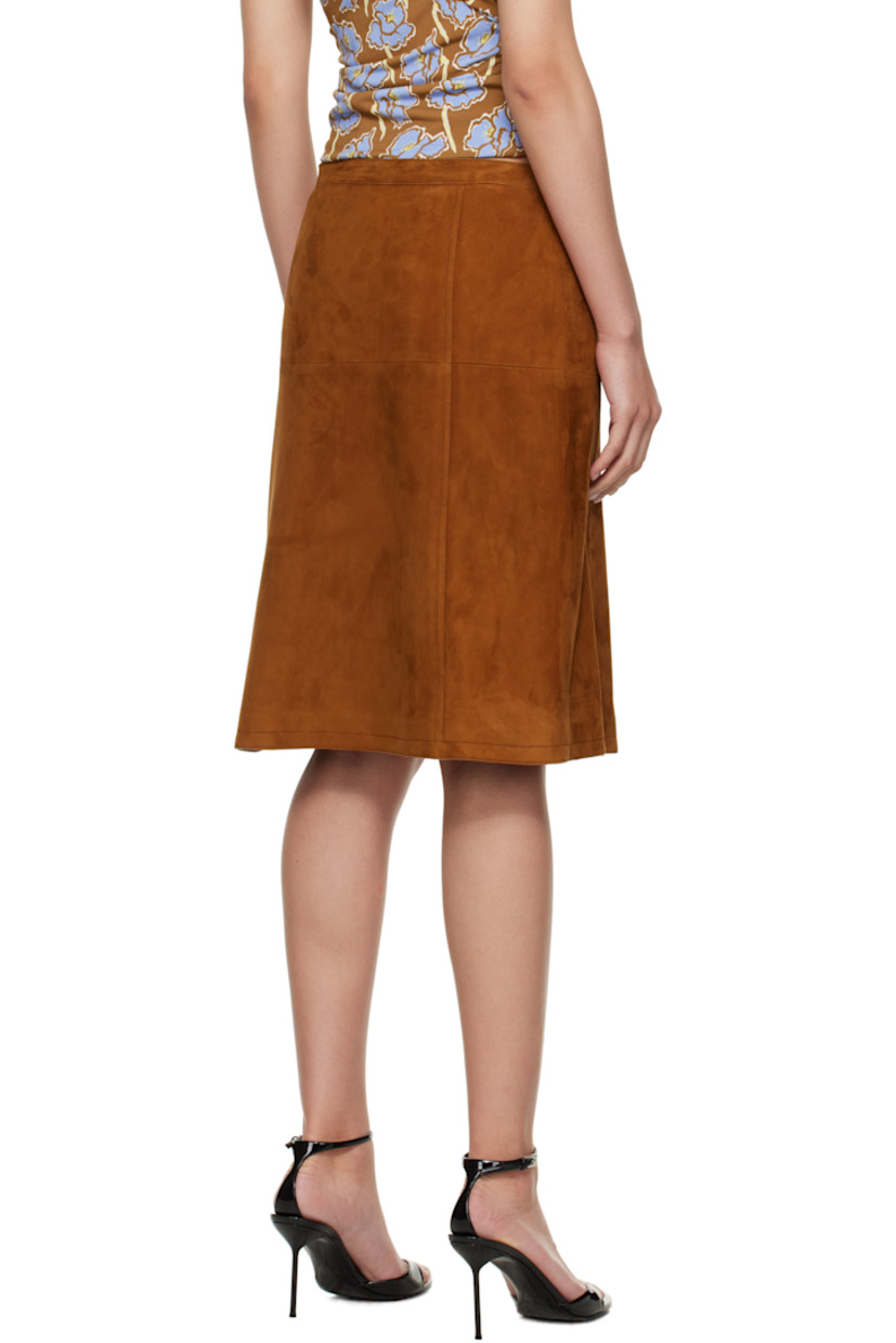Calfskin suede midi skirt.

· Paneled construction
· Zip closure with press-stud tab
· Patterned cupro twill lining
· Logo-engraved silver-tone hardware

Supplier color: Tobacco