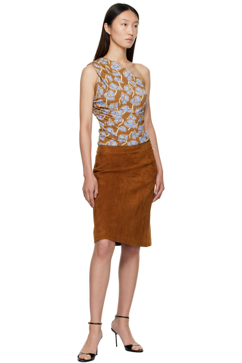 Calfskin suede midi skirt.

· Paneled construction
· Zip closure with press-stud tab
· Patterned cupro twill lining
· Logo-engraved silver-tone hardware

Supplier color: Tobacco