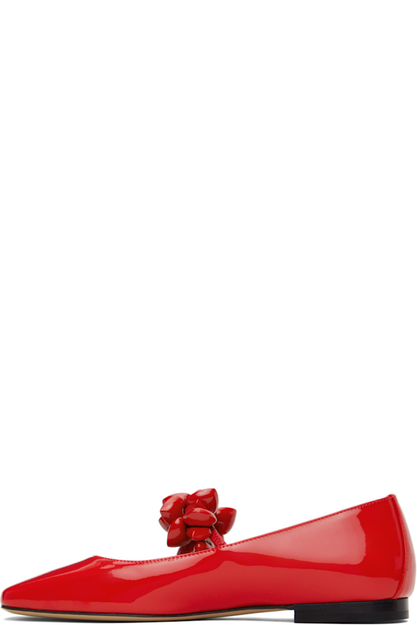 Patent leather Mary Jane-style ballerina flats in red. Graphic and crystal-cut charms at partially elasticized pin-buckle strap.

· Square toe
· Grained leather lining
· Stacked leather heel with rubber injection
· Leather sole

Supplier color: Red